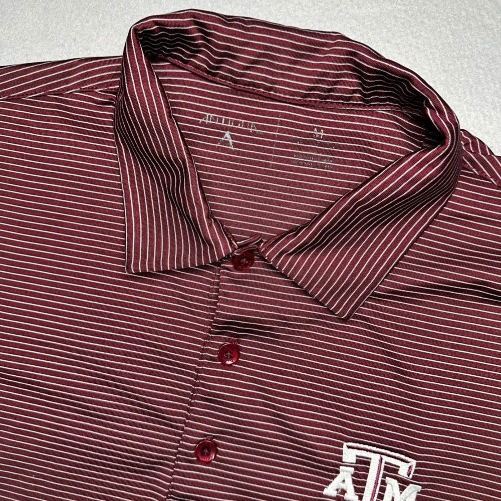 Antigua Texas A&M Polo Mens Medium Maroon White Striped Short Sleeve Shirt